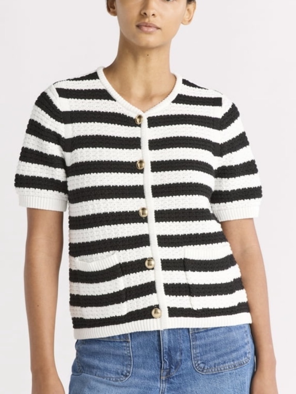Free Assembley Women’s Crochet Cardigan with Gold Buttons